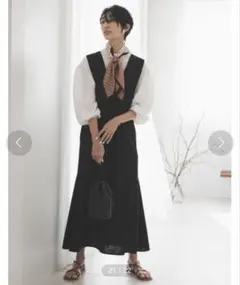 【美品】Re:EDIT リエディ リブポンチロー切替えジャンパースカート　M