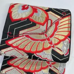 袋帯　正絹　金糸　銀糸　蝶　桐の花　毘沙門亀甲　着物　064t