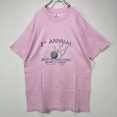 ヴィンテージ　Tシャツ　L　ボウリング　ビッグプリント　ピンク　古着コーデ　US