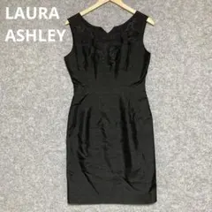 LAURA ASHLEY シルク ブラックノースリーブひざ丈ワンピース