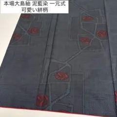 E*o様 本場大島紬 泥藍染 一元式 可愛い絣柄 着物 正絹 AK-8571