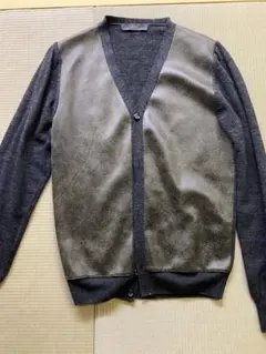 ZARA MANレザー切替 ニットカーディガン M