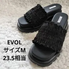 EVOL【クッション入り】厚底フリルミュールサンダル M ブラックのサムネイル