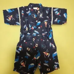 クジラとヨット柄 コットン甚平 100cm