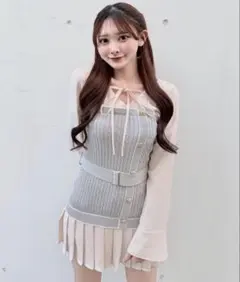 NOMAE シャツドッキングプリーツワンピース グレー