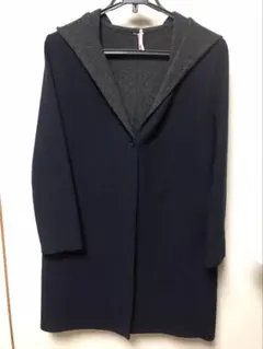 UNIQLO ダブルフェイスフーデットコート ロングコート ネイビー　グレー M