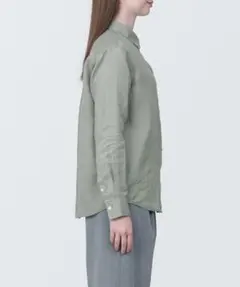 XL　スモーキーグリーン　リネン洗いざらし　レギュラーカラー　長袖シャツのサムネイル