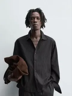 【新品】ZARA ストライプ柄フルイドシャツブラック S