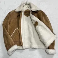 B-3 フライト ムートンジャケット レザー牛革 ボア チンストラップ キャメル