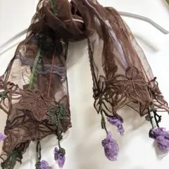 アトリエ恵 レースストール 日本製 約114cmエレガント お花 シアー感