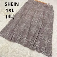 ◆SHEIN シーイン フレアスカート ロング丈 茶 チェック ポケット/1XL