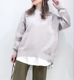 メルティーバックスリットプルオーバー　ニット　セーター　グレージュ　M