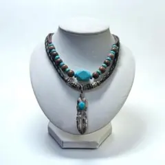 ターコイズ トルコ ネックレス フェザー インディアンジュエリー kn27-9