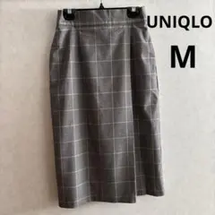 UNIQLO チェックナロースカート(ハイウエスト) M グレー系