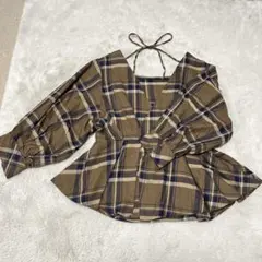 SUREVE チェック柄 バルーンスリーブ ブラウス ブラウン サイズ:L