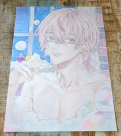 オリジナル手描きイラスト バスタイム男子