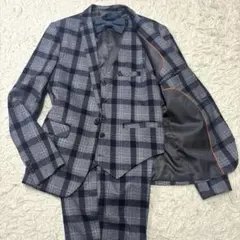 極美品 人気のデザイン ネイビーチェック 撮影衣装 3ピース ベスト付 XS-S