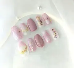 〚現品〛ピンク系花柄ネイルチップ10個セット