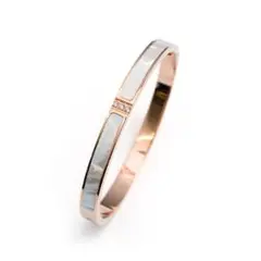 値下げ★上品天然白蝶貝バングル★天然パール★ステンレス★男女兼用★ピンクゴールド