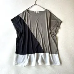 INDIVI 半袖Tシャツ　大きいサイズ42 配色切替　綺麗め　フレンチスリーブ