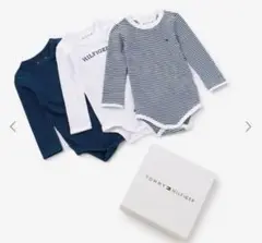 【美品】TOMMY HILFIGER リブボディ 3枚長袖ボディスーツ6-9m