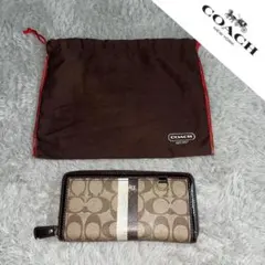 【 COACH 】長財布 ストライプデザイン☆巾着付き