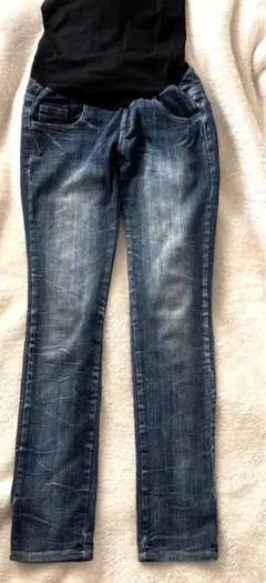 マタニティ　デニム　ズボン　パンツ　脚長　着痩せ　ストレッチ　ジーンズ