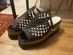 MURUA 黒の編み込みウェッジサンダル 24cm