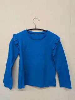 フリル袖 長袖Tシャツ ブルー 130 綿100% 新品のサムネイル
