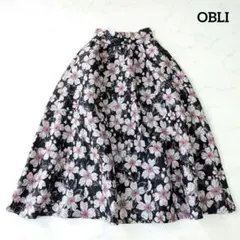 美品✨️OBLI オブリ ピンクフラワージャガードスカート 刺繍 花柄 Sのサムネイル