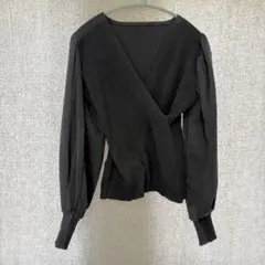 美品✦GRL クロスニットセーター M 黒ブラック ショート丈 ストレッチ◎