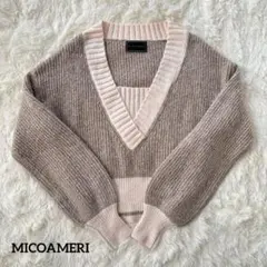 【MICOAMERI】 ニット セーター 長袖 Vネック ベージュ アイボリー