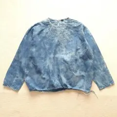 45R 藍インドカディ コードde刺繍Tシャツ 45rpm サンプル品　未使用