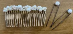 《中古・美品》パールとクリスタルのヘアコームとヘアピン
