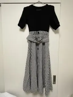 ドッキングワンピース 黒×チェック柄 レディース