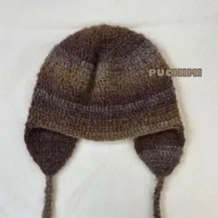 クラッシャーハット　クロシェハット　ニット　バゲハ　ビーニー　　耳当て付き