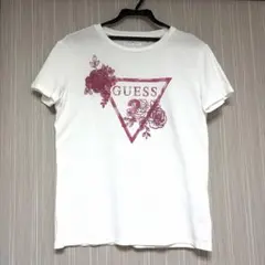 GUESS 花柄 ビーズ装飾 Tシャツ ホワイト