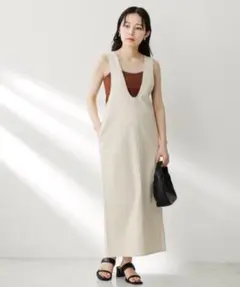 SENSE OF PLACE◆Uネックデニムジャンパースカート◆IVORY◆S