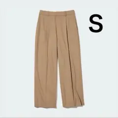裾直しなし　ユニクロ　タックワイドパンツ S ベージュ
