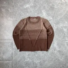 ヴィンテージ ブラウン グラデーション ニット クルーネック ショート丈