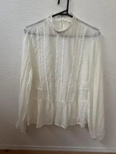 ZARA レース切り替えブラウス ホワイト