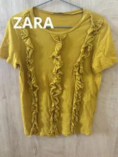 ZARA フリル付きマスタード色半袖Tシャツ