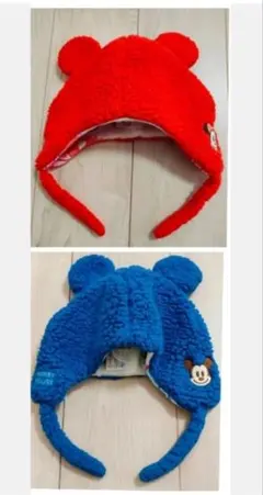 ディズニー ミッキーミニー ボア ファンキャップ48-50cm 2個セット 赤青