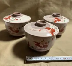 たち吉 赤絵蓋付き煮物椀 蒸し碗3客セット