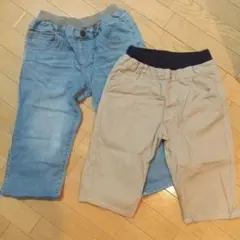 デニムとベージュのハーフパンツ 160 2点セット