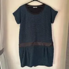 ELLE PLANETE 半袖ひざ丈ワンピース ．チュニック　ダークグリーン