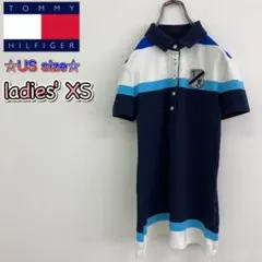 US規格 TOMMY HILFIGER半袖ポロシャツ ネイビー レディースS相当