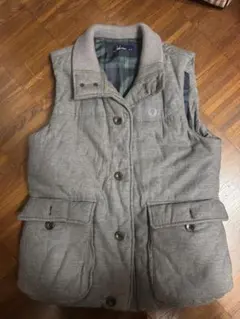 美品　フレッドペリー　ダウンベスト　ロゴ刺繍　ハイネック　チェック　グレー　M