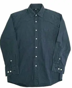 ユニクロ　プリントシャツ　ドット　水玉　シャツ　M　ネイビー　濃紺