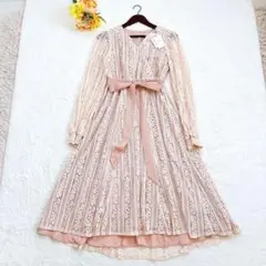 《新品》Areeam レースカシュクールワンピース ロング リボン ピンク Fのサムネイル